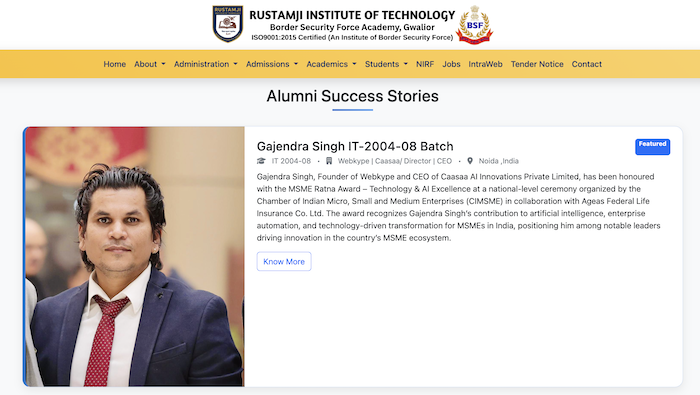 From Tekanpur to the Capital: Gajendra Singh Becomes RJIT’s First Business Success Story in 26 Years